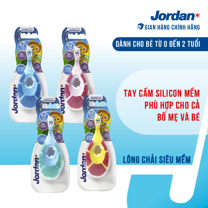 [Giao màu ngẫu nhiên] Combo 4 Bàn chải đánh răng Jordan bước 1 cho bé 0-2 tuổi - Lông tơ mềm siêu mảnh bảo vệ nướu trẻ em, xuất xứ Na Uy