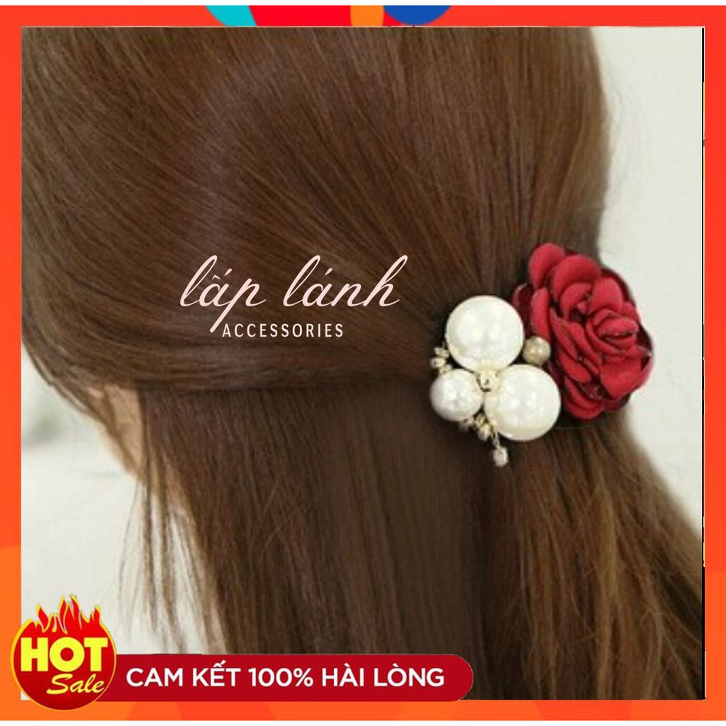 CỘT TÓC/ BUỘC TÓC HẠT NGỌC KẾT HOA HỒNG SANG CHẢNH PHONG CÁCH HÀN QUỐC