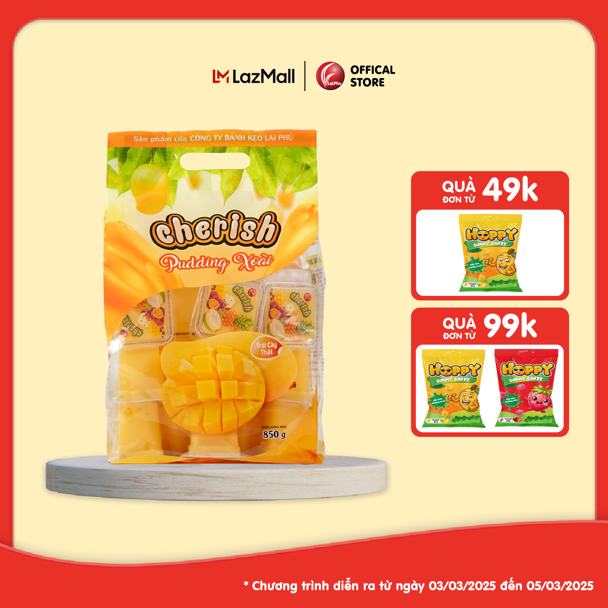 Combo 5 Túi Thạch Pudding Cherish 850.5 G Vị Xoài