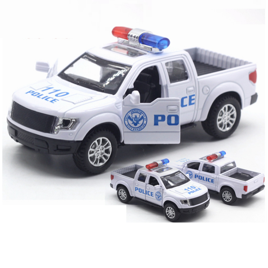 Đồ chơi trẻ em Xe ô tô cảnh sát mini chạy cót mô hình tỉ lệ 1:32 xe bằng sắt có âm thanh và đèn mở cửa xe
