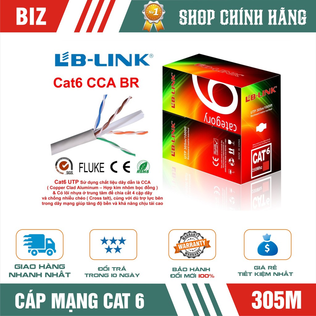 Cuộn dây cáp mạng Cat6 Lb-Link Utp Cca Br 305M chất lượng đảm bảo an toàn đến sức khỏe người sử dụng cam kết hàng đúng mô tả