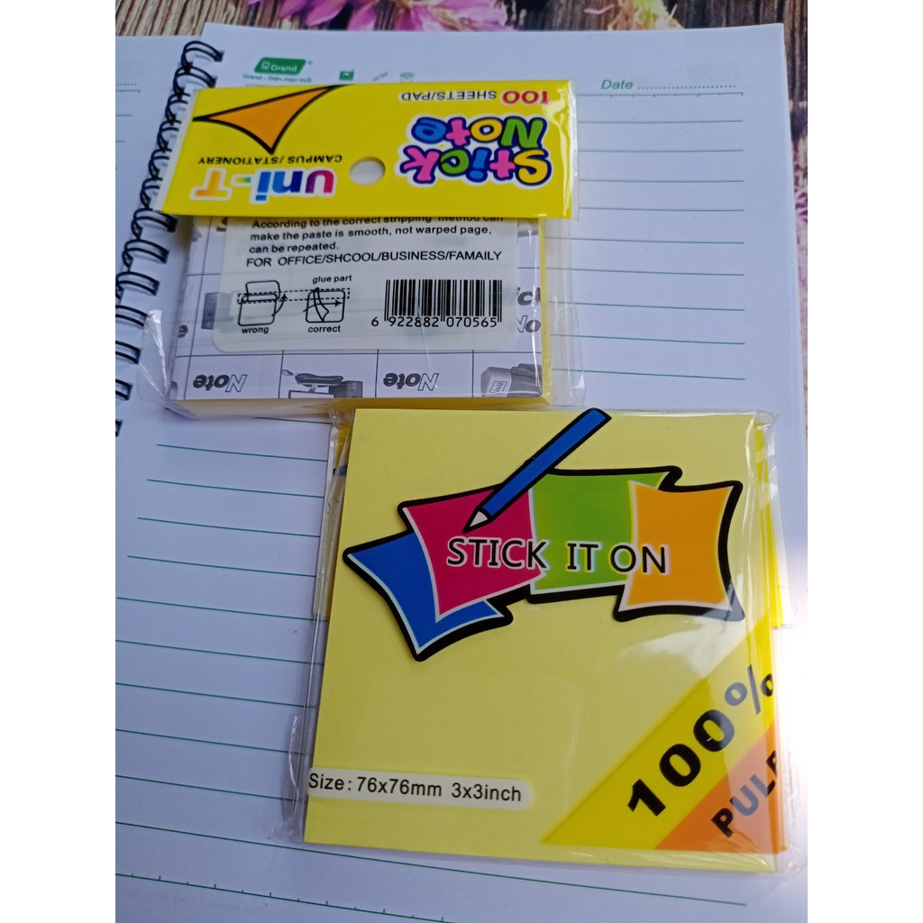 [HCM]4 xấp Giấy note vàng UNI-T cỡ 3x3 inch(76x76cm)