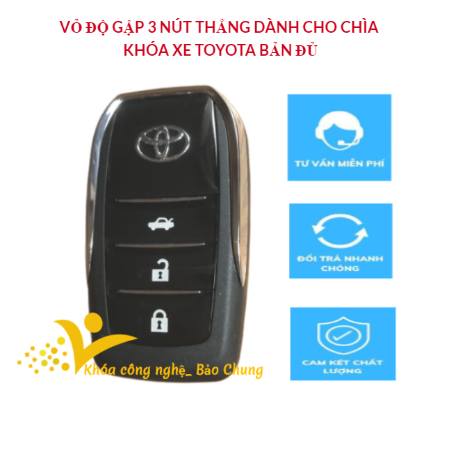 Vỏ chìa khóa xe Vios đời 2019- 2022 loại 3 nút thẳng, có nút mở cốp