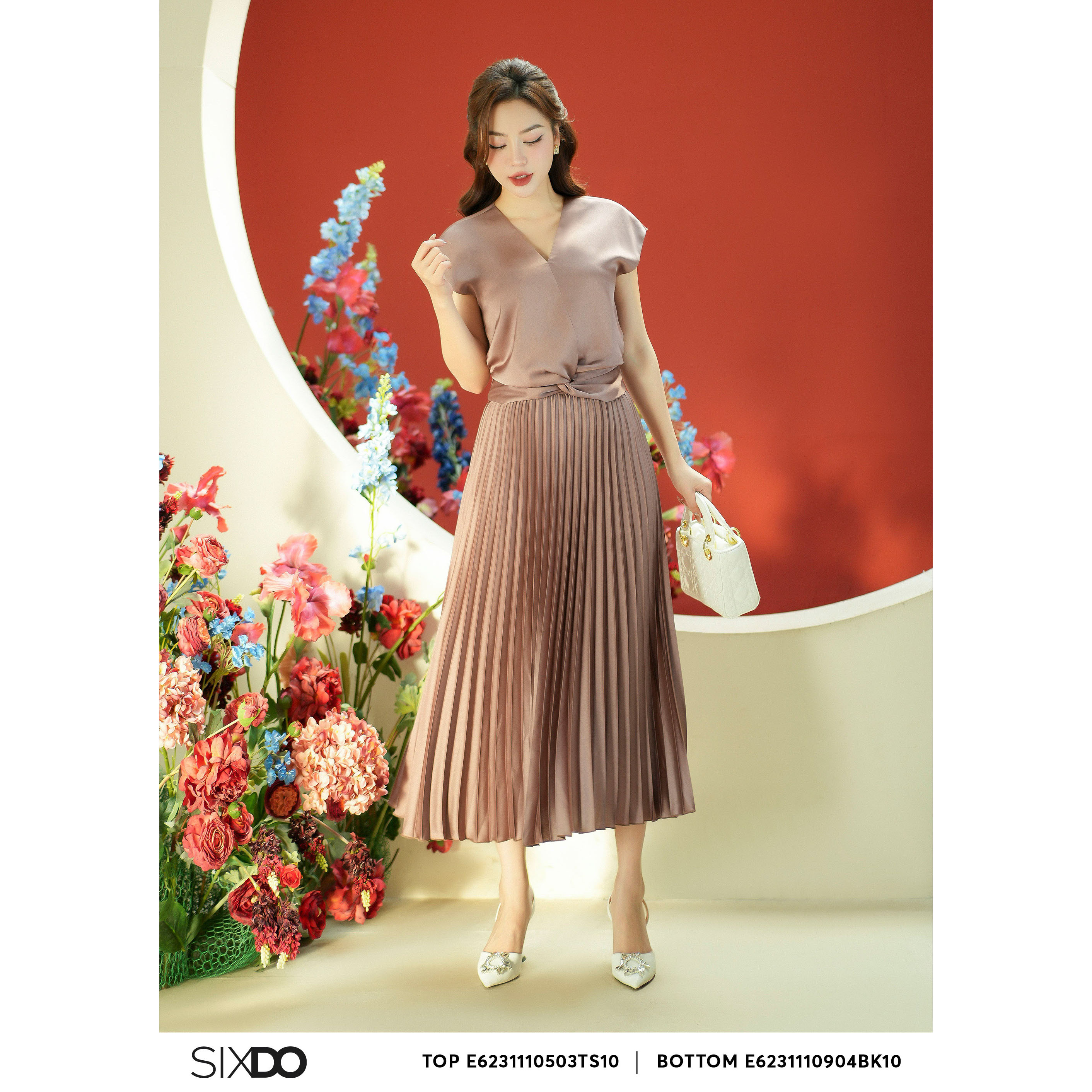 Chân váy lụa xếp ly SIXDO (Pleated Silk Midi Skirt)