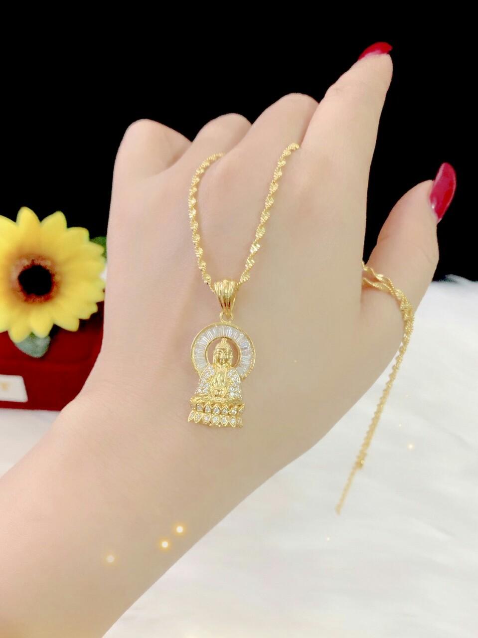 Dây chuyền nữ mặt mẹ quan âm xi dát vàng 18k