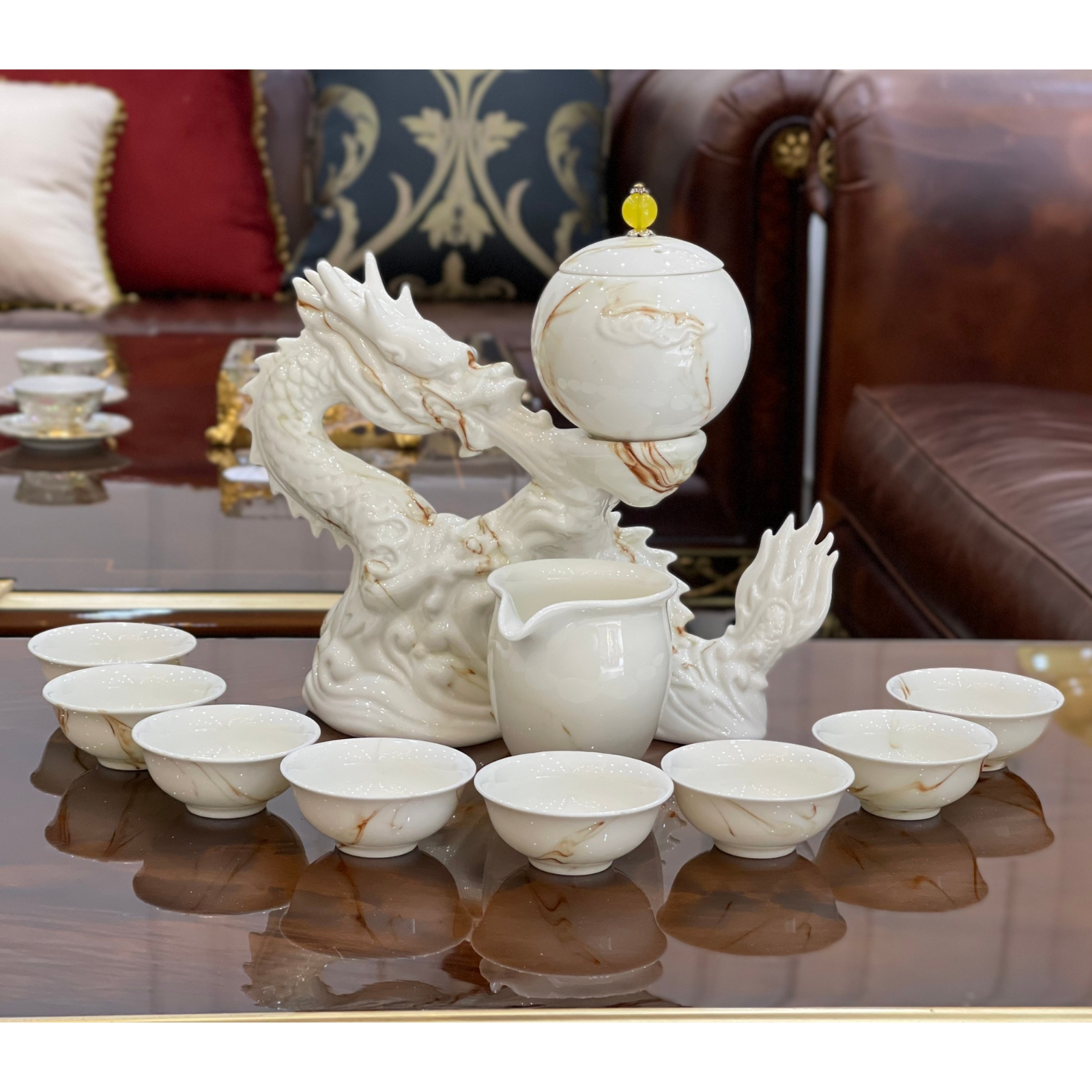 Bộ ấm chén trà hình rồng phong cách tân cổ điển ACR03