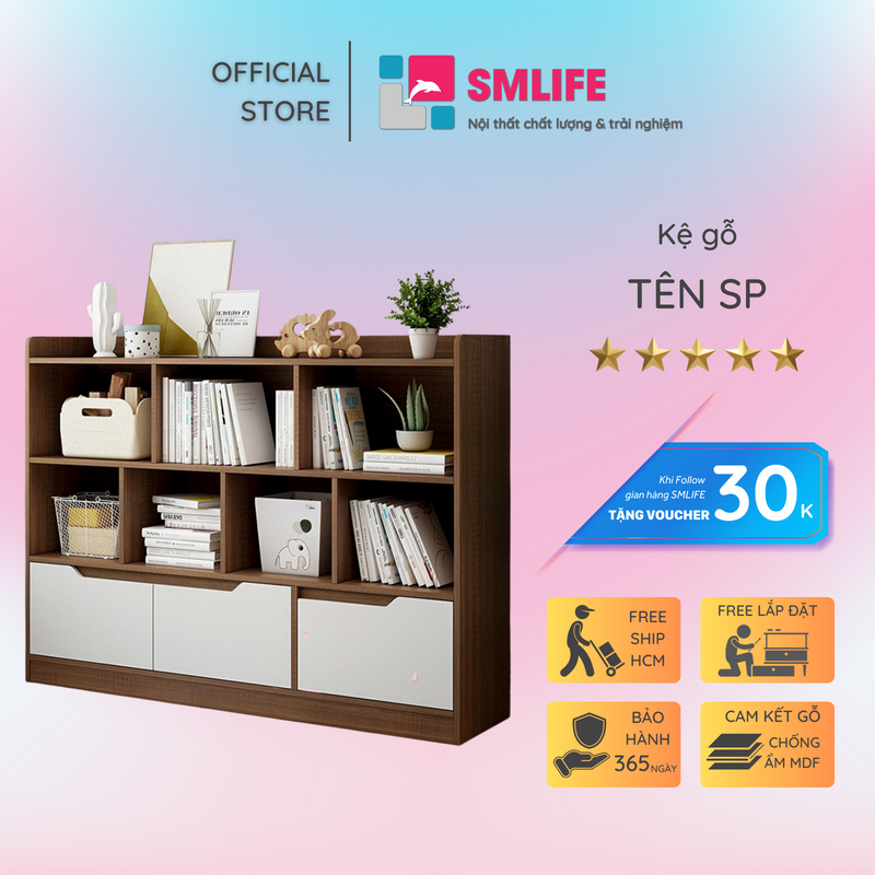 Tủ sách bằng gỗ thiết kế đơn giản SMLIFE Bilcare