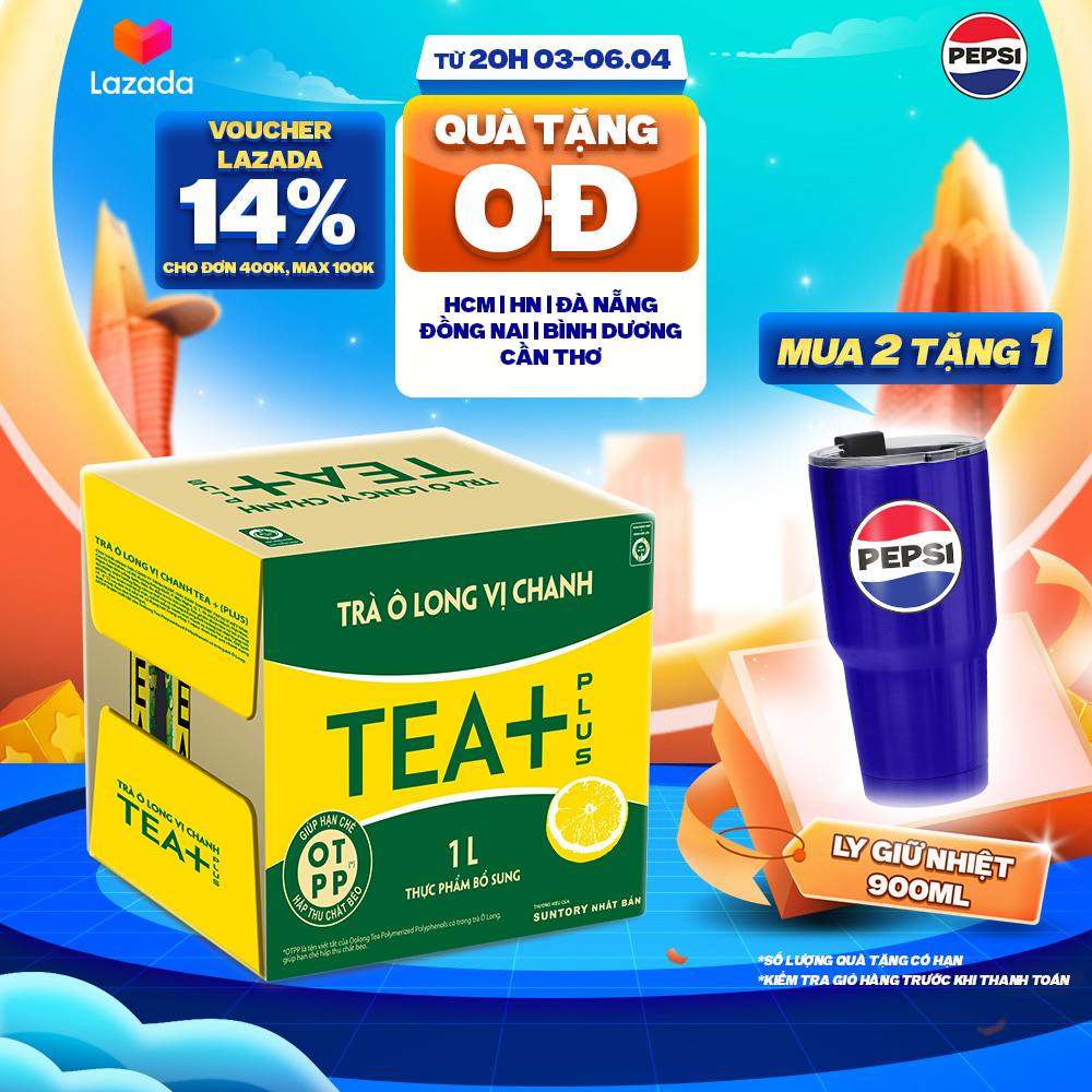 Thùng 12 Chai Trà Ô long Tea+ Vị Chanh (1000ml/chai)