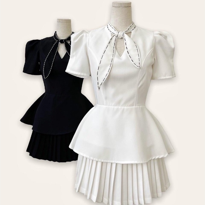 Áo Peplum Tay Ngắn Cổ Tim Dáng Xòe