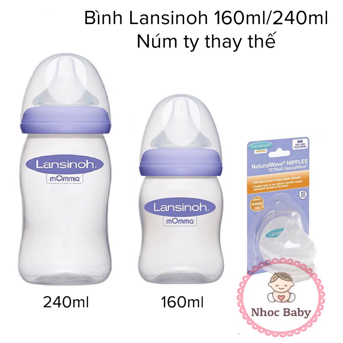 [HÀNG CHUẨN] Bình sữa Lansinoh 160ml/240ml kèm núm ti (UK)