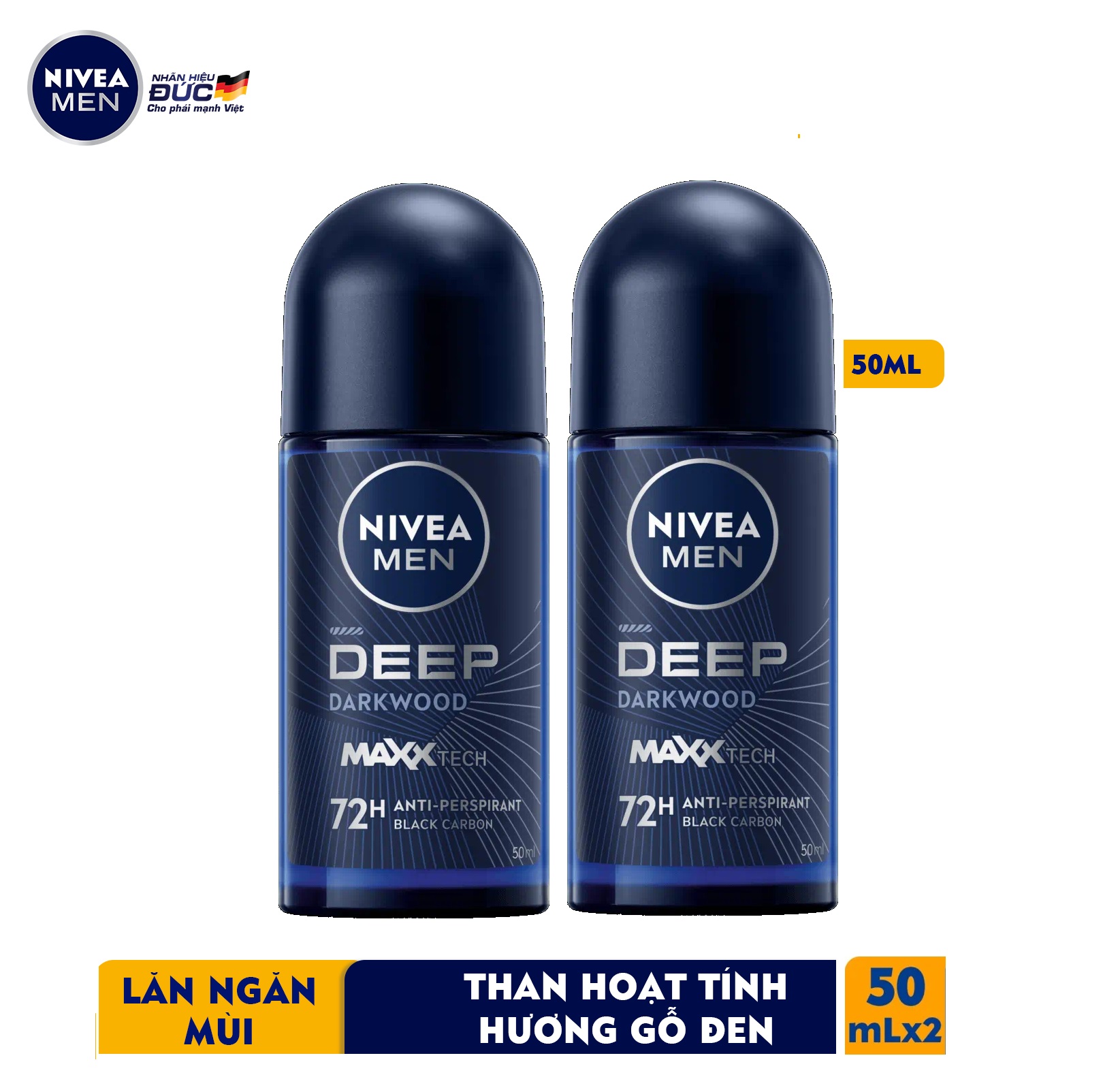 Bộ 2 Lăn Ngăn Mùi Nam NIVEA MEN Deep 50ml - Espresso/Dark Wood/Black Carbon