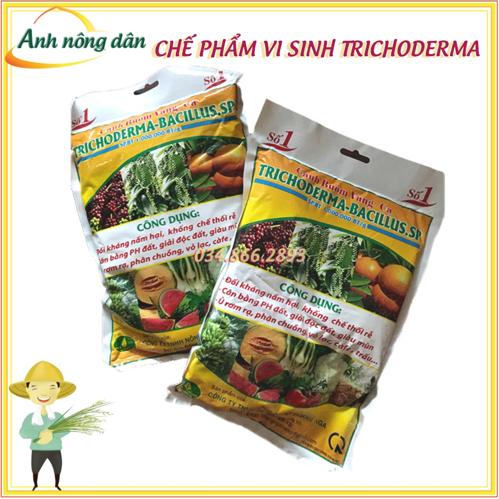 2 gói Chế phẩm sinh học Trichoderma - gói 1 kg - chuyên ủ phân hữu cơ, hạn chế nấm đất - Anh nông dân chính hiệu