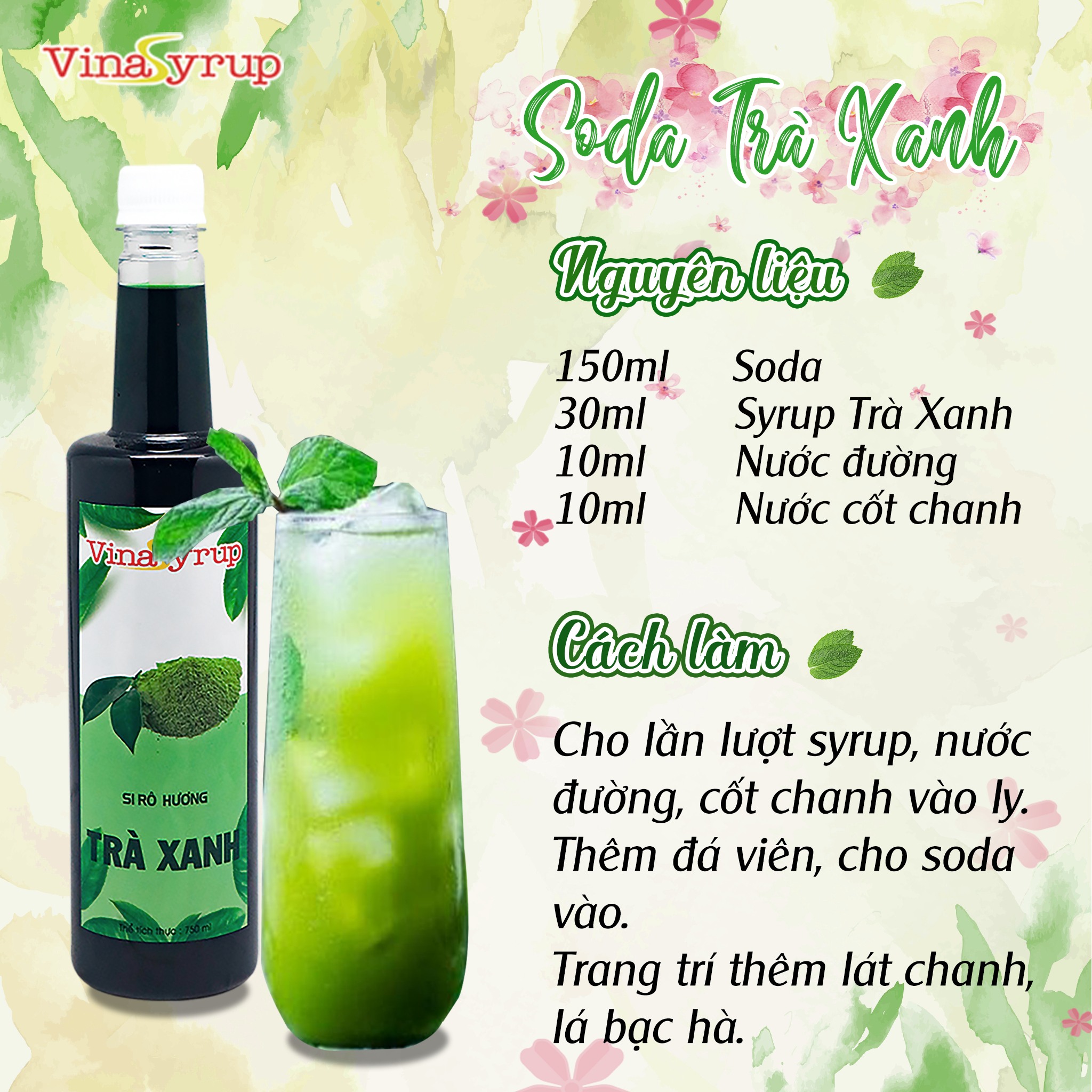 Siro Trà Xanh Vinasyrup 750ml - Matcha Siêu ngon