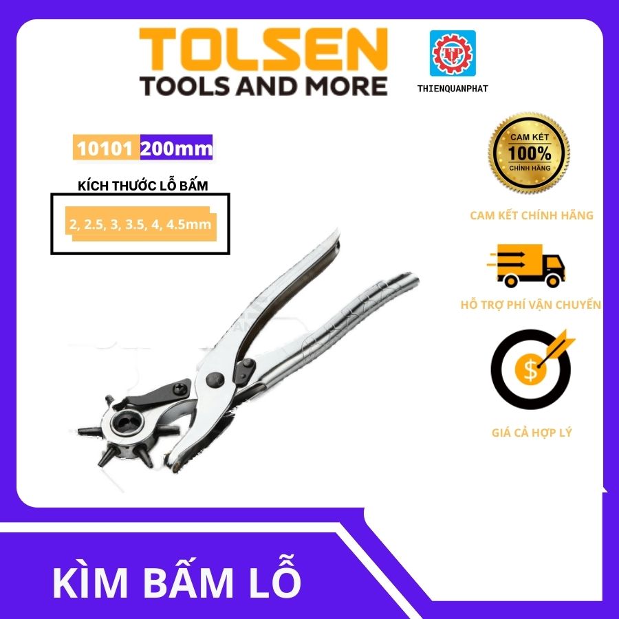 Kìm bấm lỗ, kìm đục lỗ cầm tay thủ công cho túi xách dây đồng hồ thắt lưng dụng cụ đục lỗ tròn Tolsen 10101