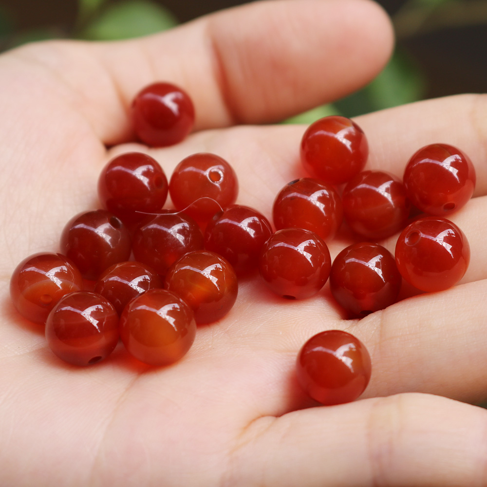 COMBO 10 hạt - Hạt đá mã não đỏ tròn dùng làm đồ trang sức thủ công - Mix vòng tay dây chuyền - Hạt đá tự nhiên