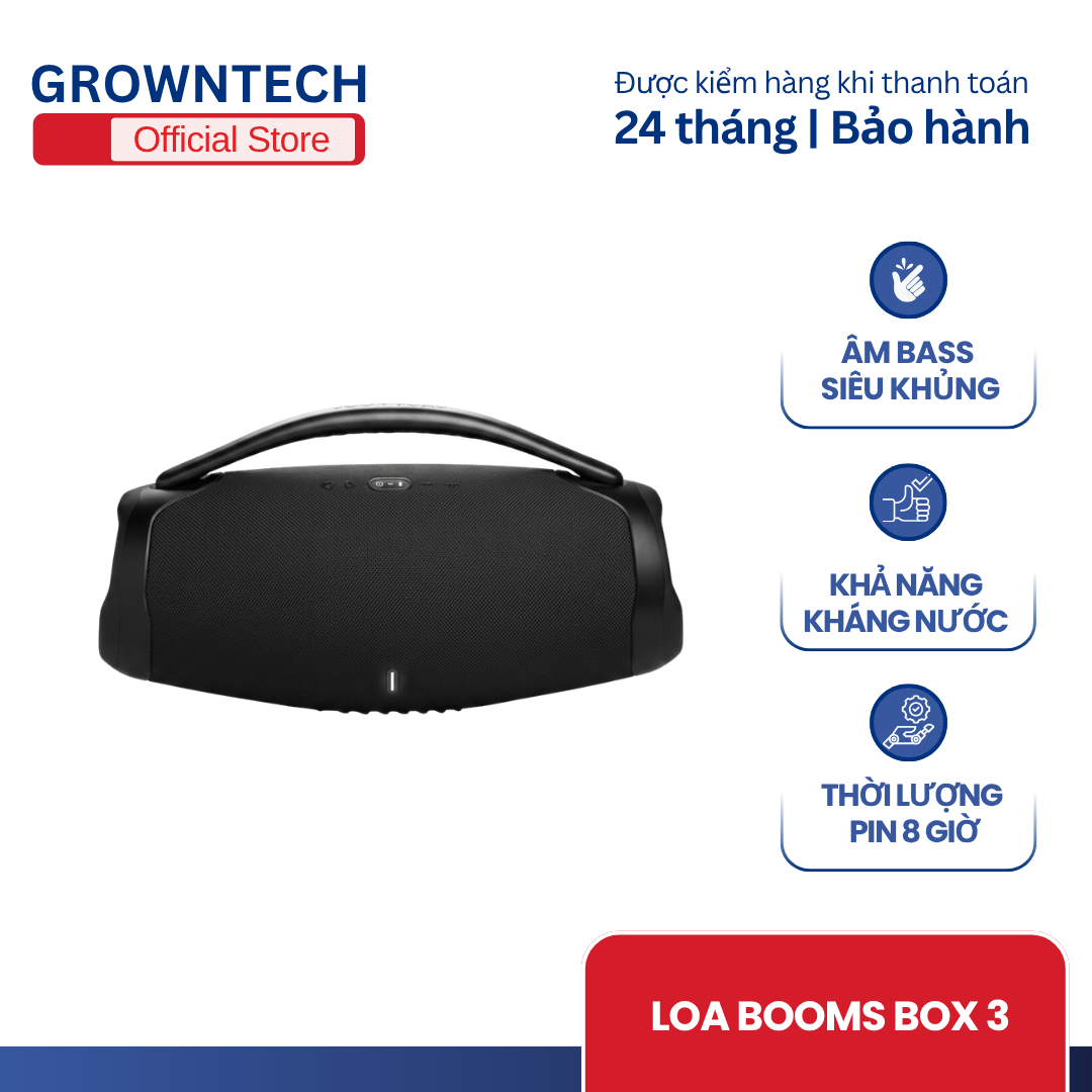 Loa Bluetooth Booms Box 3 portable, âm thanh sống động, bass mạnh, pin lâu, loa di động tiện mang theo