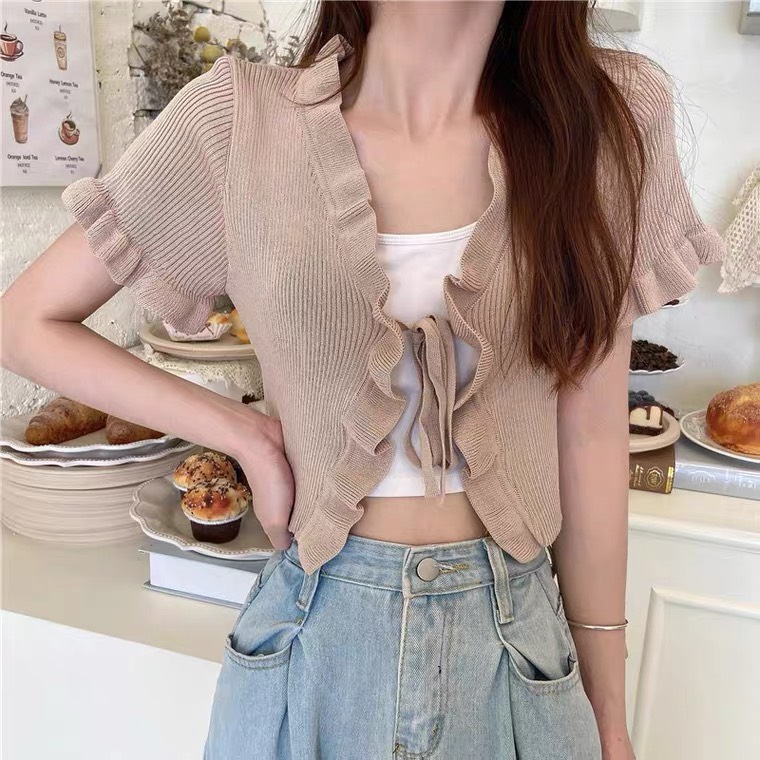 Áo Khoác Tay Ngắn Viền Bèo A5139