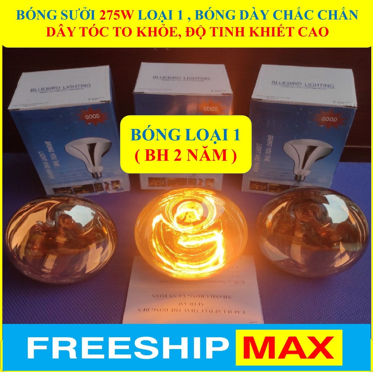 Bóng đèn sưởi 275W - E27 cao cấp + (BH 2 NĂM) BÓNG LOẠI 1 ĐỘ TINH KHIẾT CAO BÓNG DÀY CHẮC CHẮN RẤT AN TOÀN & BỀN BỈ