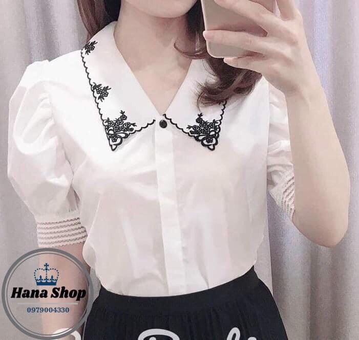 Áo Kiểu Nữ Thêu Cao Cấp Tay Phồng Nhẹ Thời Trang Công Sở Thời Trang MoonA AOU26