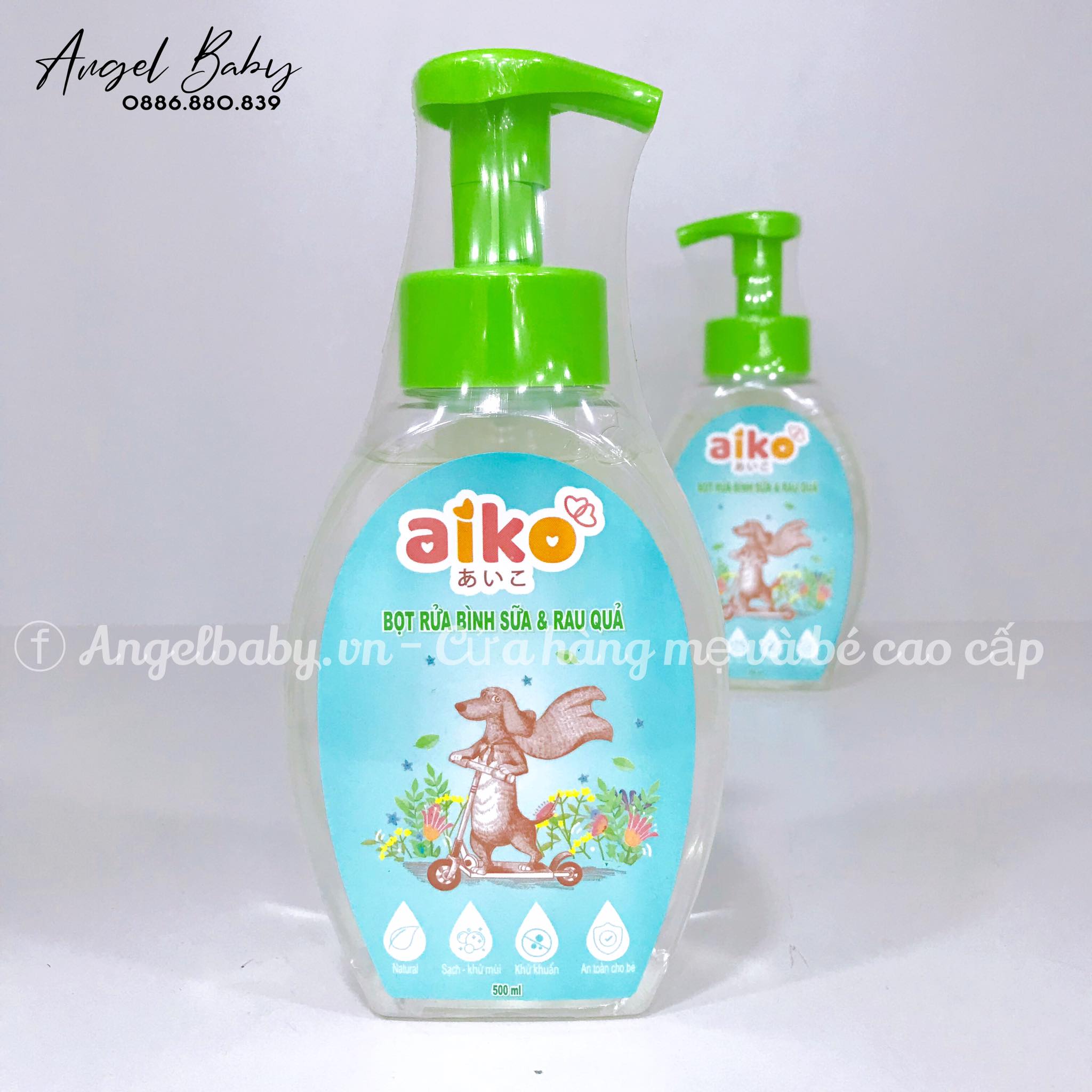Nước rửa bình sữa và trai cây Aiko chai 500ml
