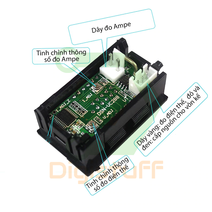 Vôn kế / Ampe kế / Đồng hồ đo mini đo điện DC 50A 10A