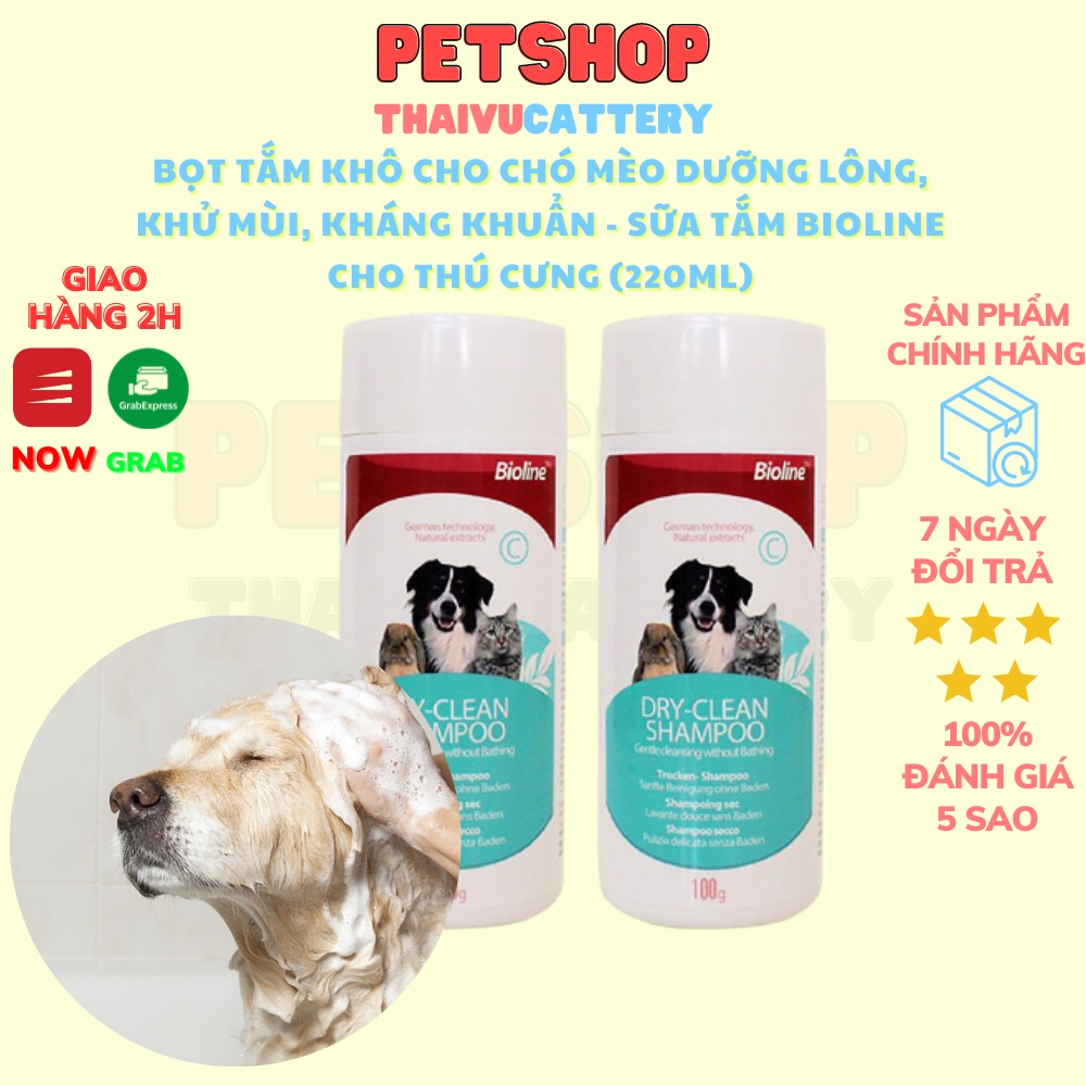 Bọt tắm khô cho chó mèo dưỡng lông, khử mùi, kháng khuẩn - sữa tắm Bioline cho thú cưng (220ml)