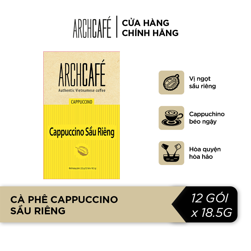 Cà phê Cappuccino Sầu Riêng - Cafe hoà tan Archcafé (hộp 12 gói x 18.5g)