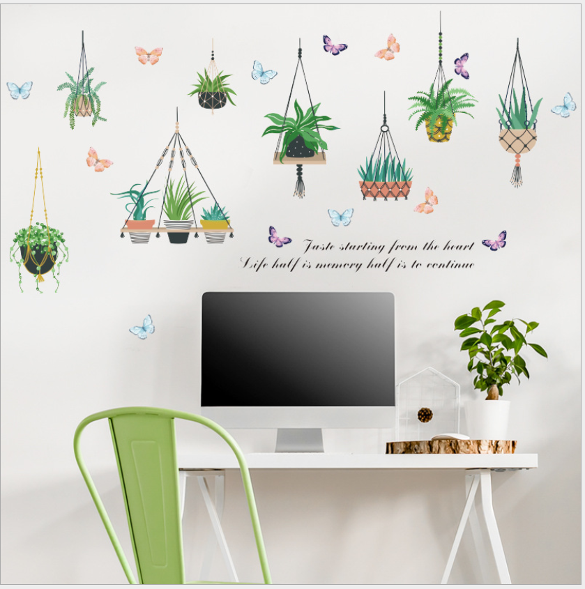 [HCM]Decal dán tường bươm bướm và giỏ hoa WD07
