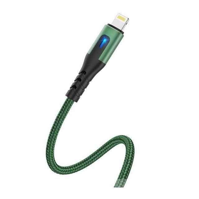 Cáp sạc 2.4A Hoco DU08/DU08 Plus Lightning dây bọc có đèn LED dài 1M/2M cho iPhone/iPad