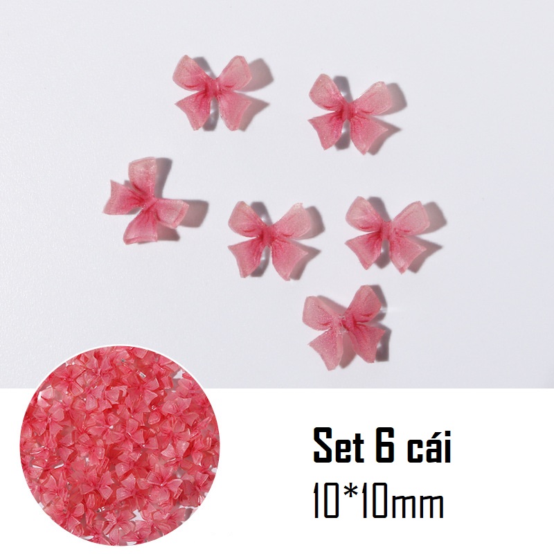 Set 6 phụ kiện nơ pha lê trong đủ màu | ba chiều trang trí móng