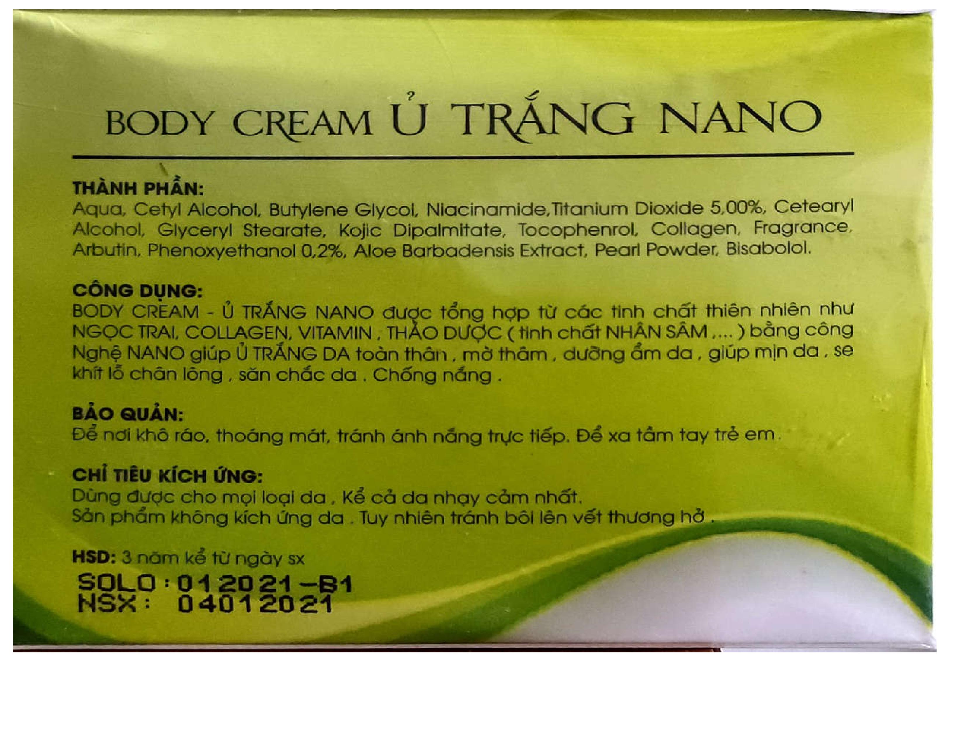 Body cream Ủ trắng Nano