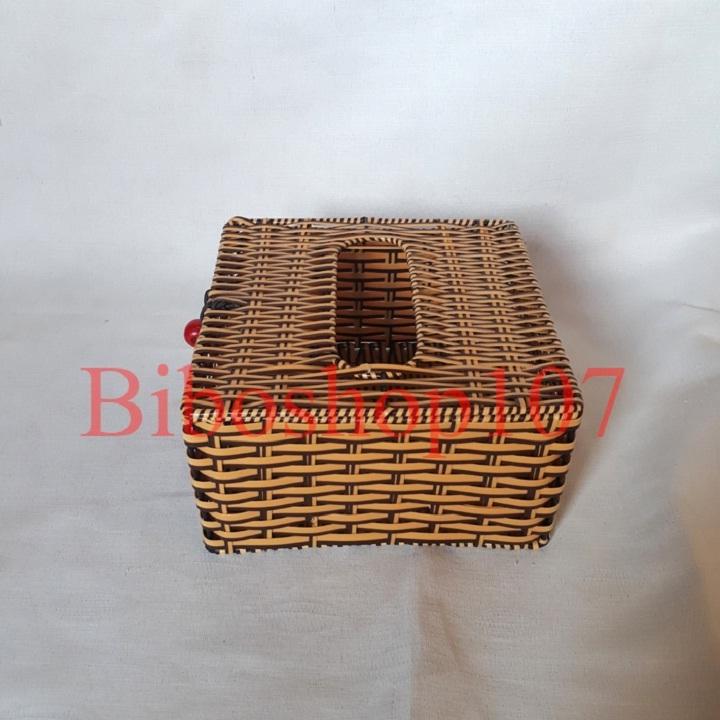Hộp vuông đựng giấy bàn ăn giả mây (18x18x9)