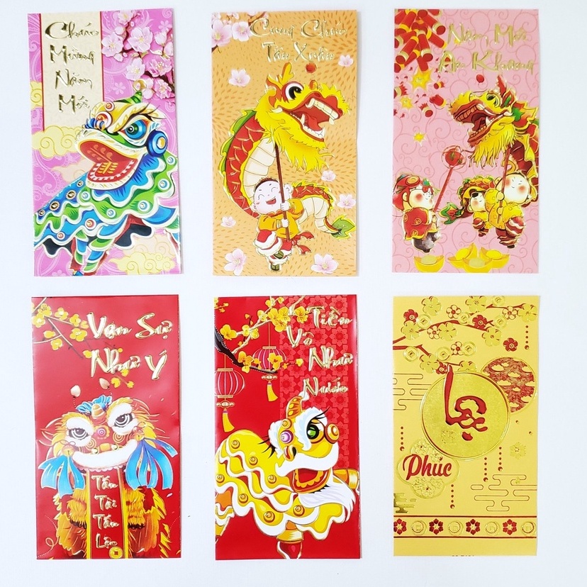 Set 6 bao lì xì đỏ, vàng truyền thống (mẫu ngẫu nhiên)