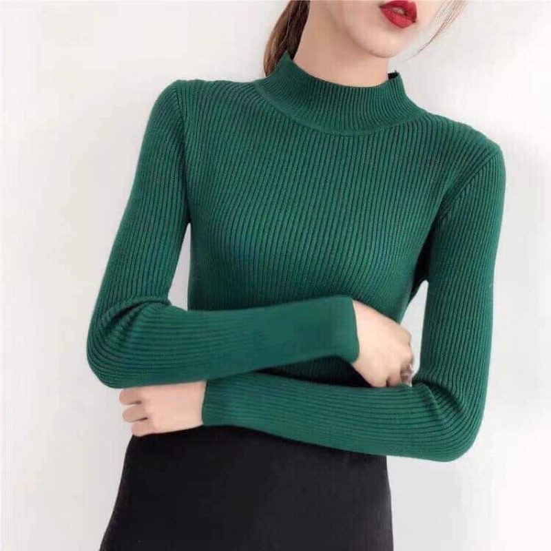 Áo Len nữ Trơn cổ 3 phân giữ nhiệt