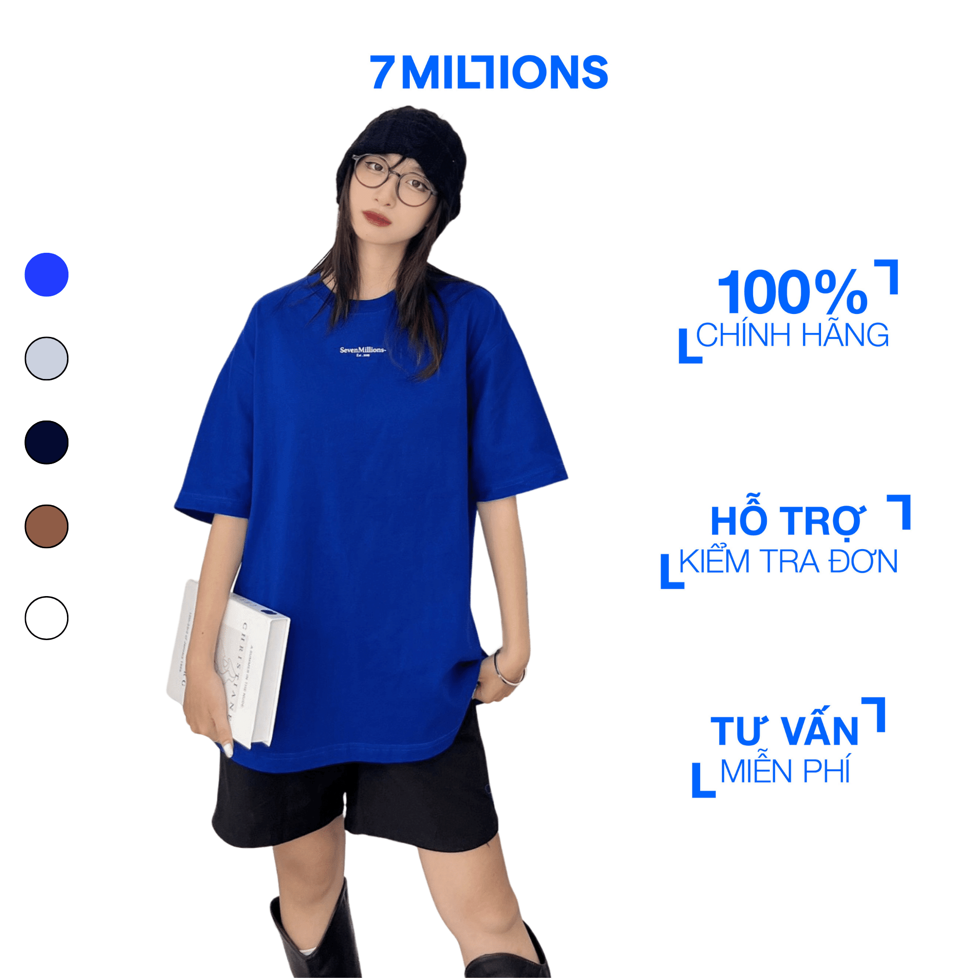 Áo thun basic 7MILLIONS Typo SM chất vải cotton 2 chiều và có 5 màu, form unisex oversize