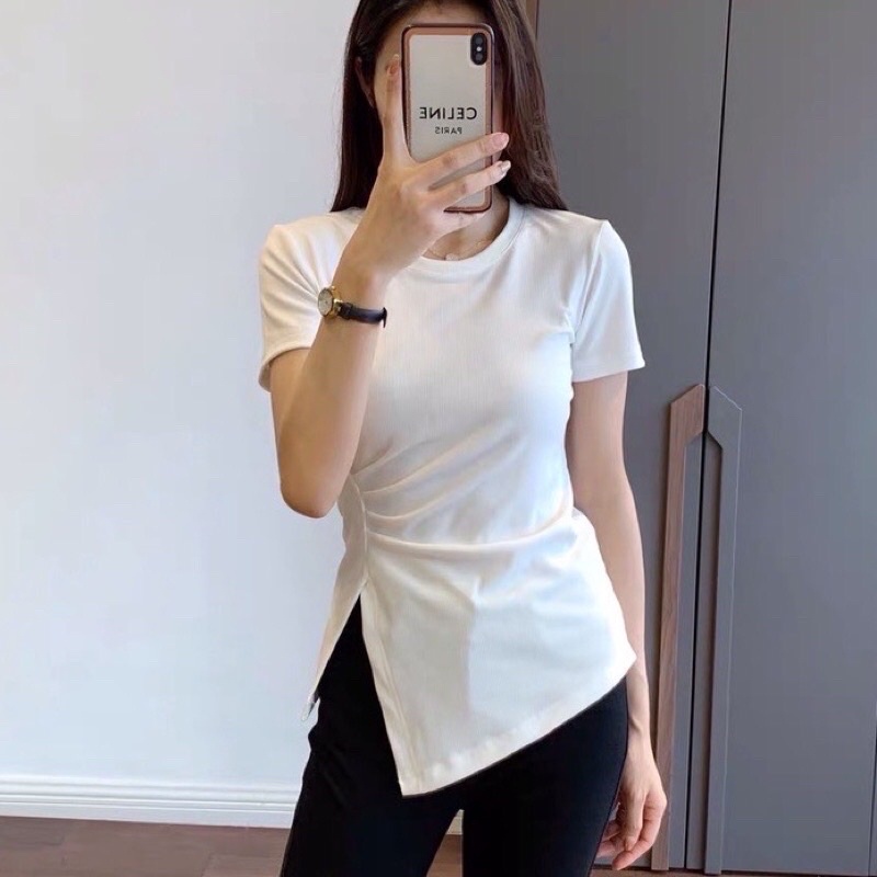 Áo Thun Nữ Vạt Chéo Hông Nhún Eo Siêu Đẹp