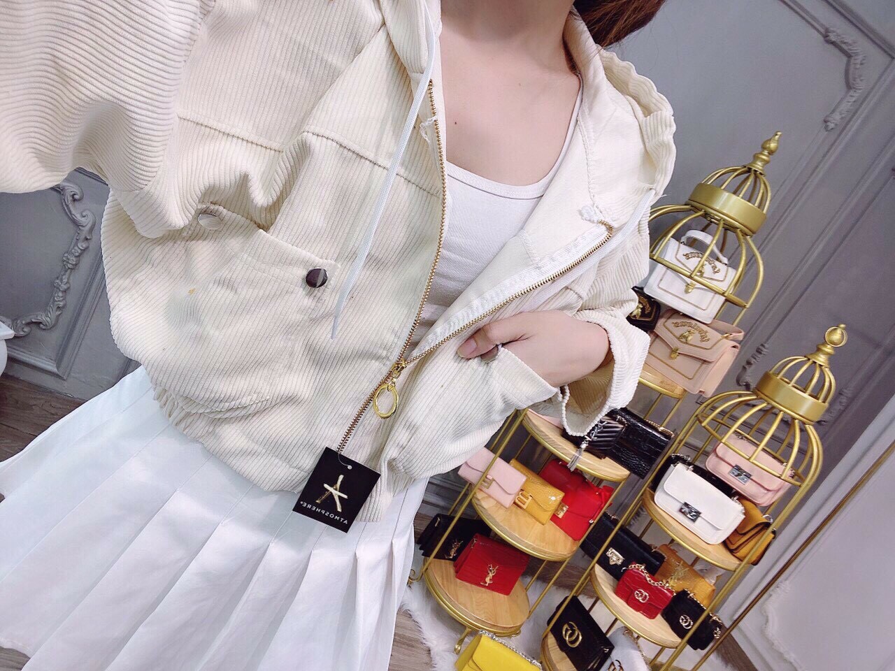 [HCM]Áo khoác nhung gân nữ khóa kéo cực xinh