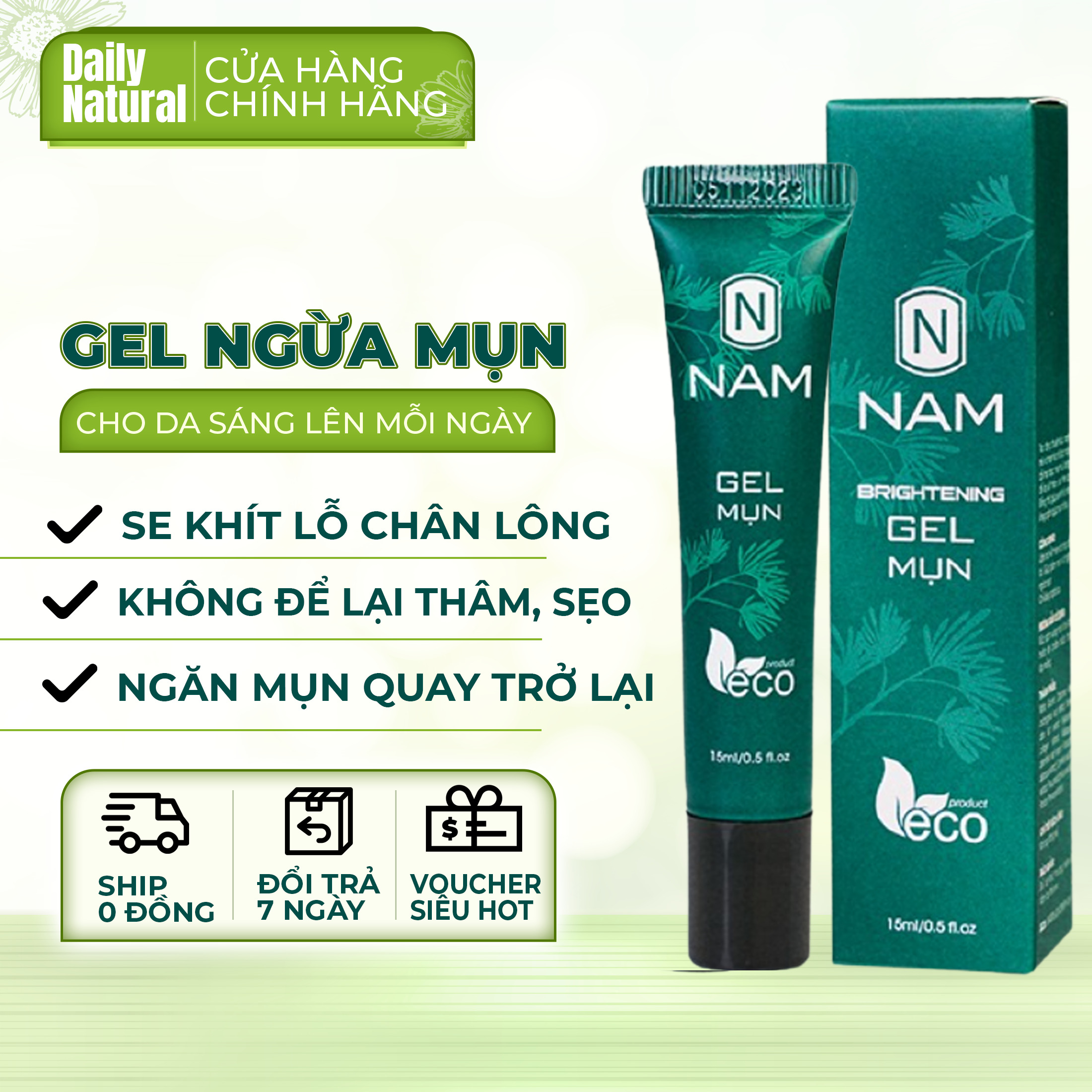 Gel ngừa mụn nam Thiên Nhiên Việt giảm mụn mờ thâm ngăn ngừa mụn tái phát 15ml - Daily Natural.