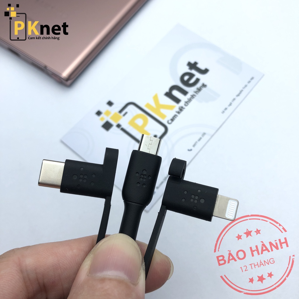 Dây sạc 3 trong 1 Belkin Chính hãng ( 3 cổng: Lightning, USB-C và Micro USB) [Nobox. bảo hành 12 tháng lỗi 1 đổi 1]