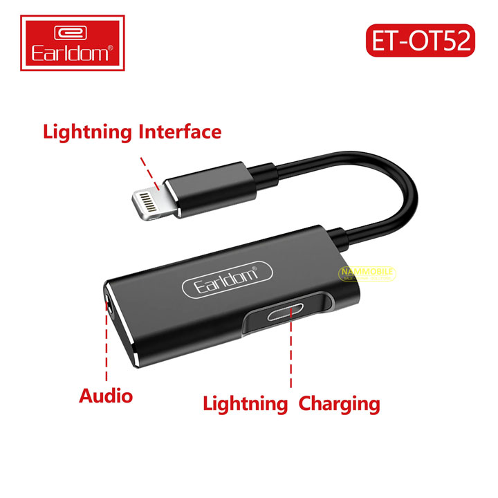 Jack Chuyển 2in1 Lightning Earldom OT52 (1 Cổng Lightning + 1 Cổng 3.5mm)
