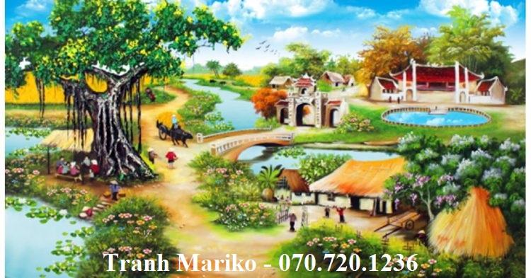 [HCM]Tranh thêu Phong cảnh Làng Quê Cây Đa đầu làng LV3312 kích thước 200*106cm Tranh MARIKO