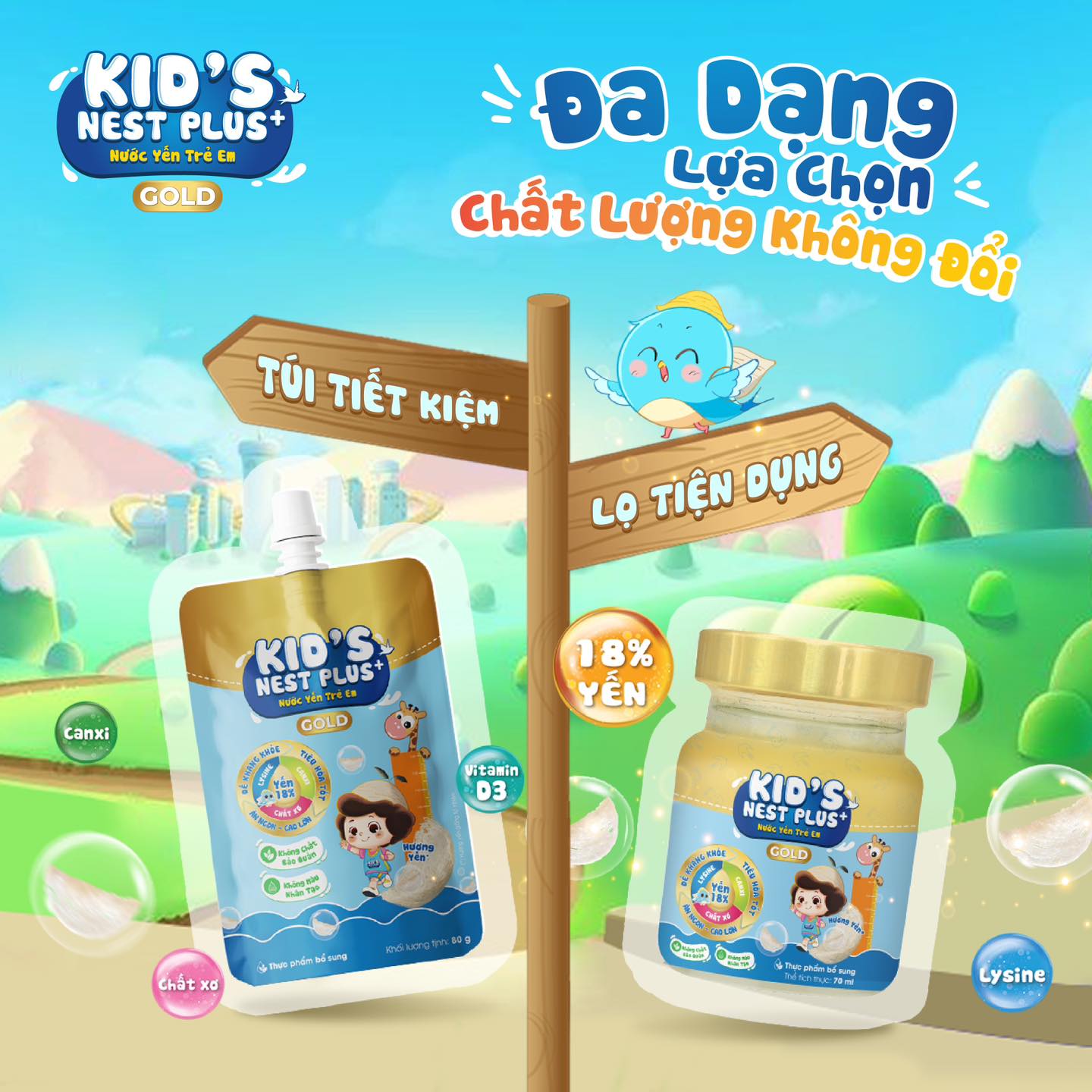 Yến Sào Cho Bé Hộp 6 Hũ Kid's Nest Plus+ GOLD Hỗ Trợ Sức Khỏe Trẻ Ăn Ngon Cao Lớn (6 hũ x 70ml)