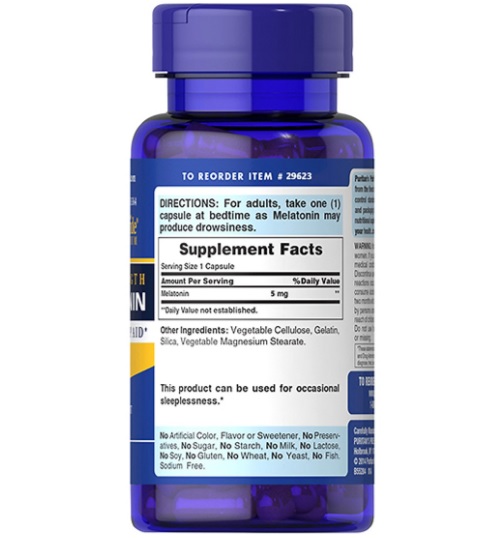 Viên uống giúp ngủ ngon Puritan's Pride Melatonin 5 mg size 60v