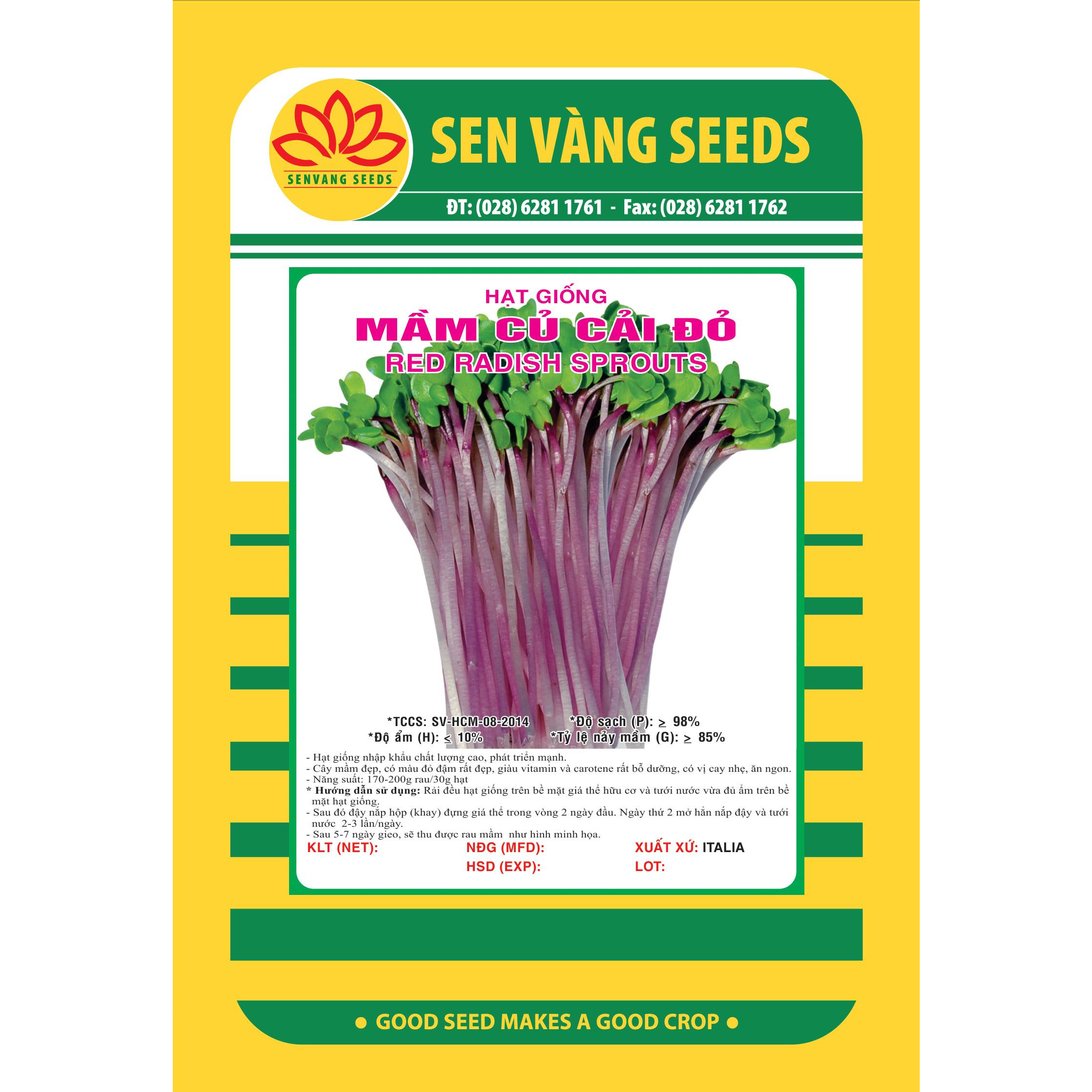 Hạt giống rau mầm củ cải đỏ gói 20gr - sen vàng seeds