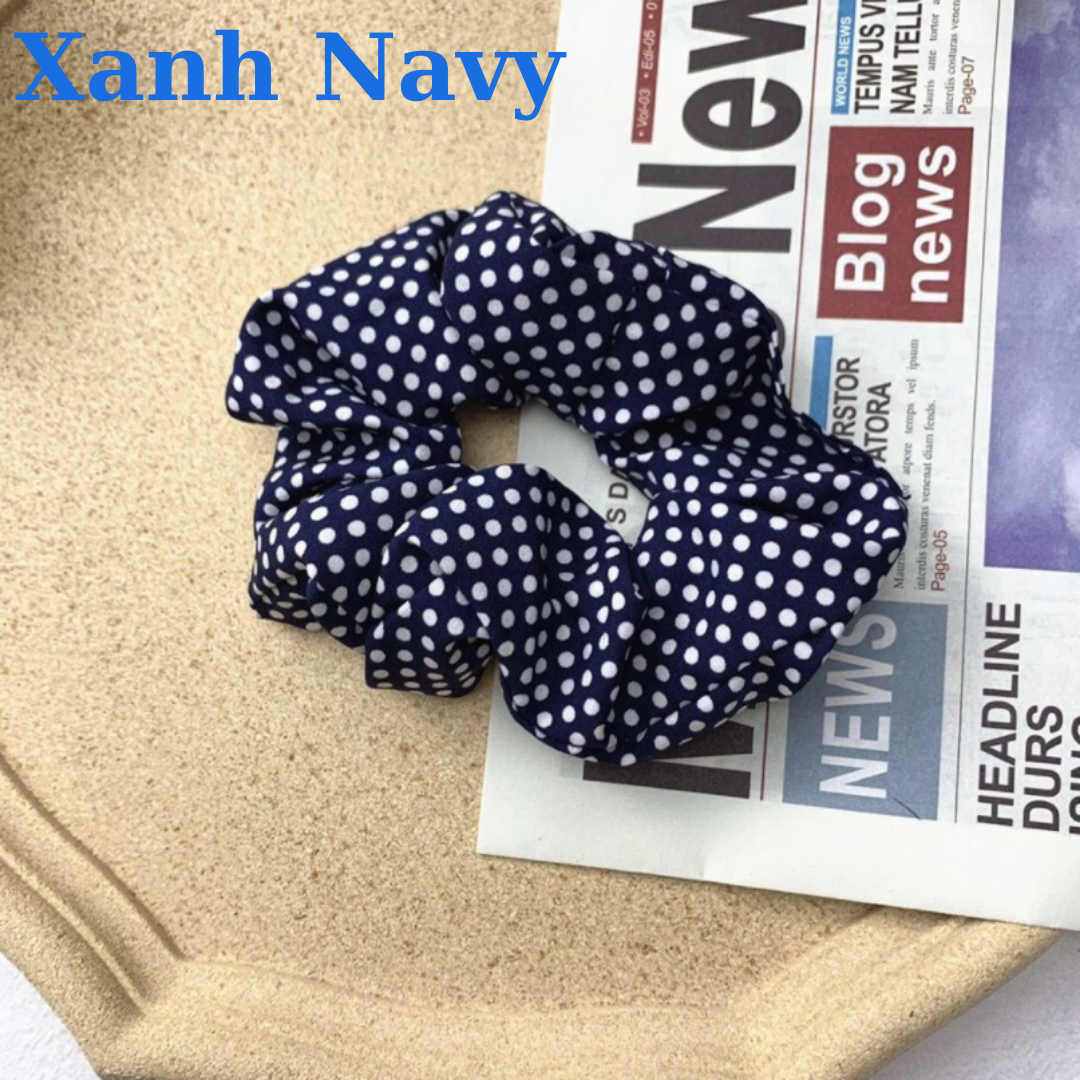 Cột Buộc Tóc Scruchies Chấm Bi - Loại Vải Nhung Cao Cấp