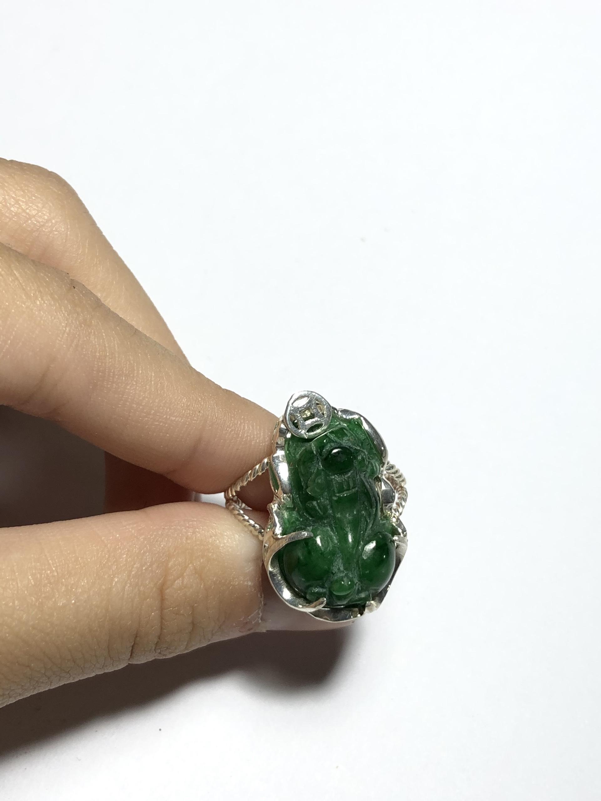 [FreeshipMAX] Nhẫn Tỳ hưu Cẩm thạch sơn thủy bọc bạc  SIZE 16MM