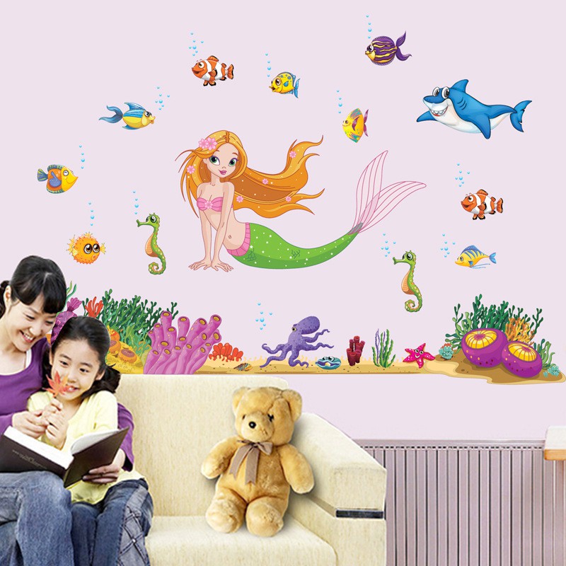 Tranh Dán - Decal dán tường Nàng Tiên Cá Cho Bé