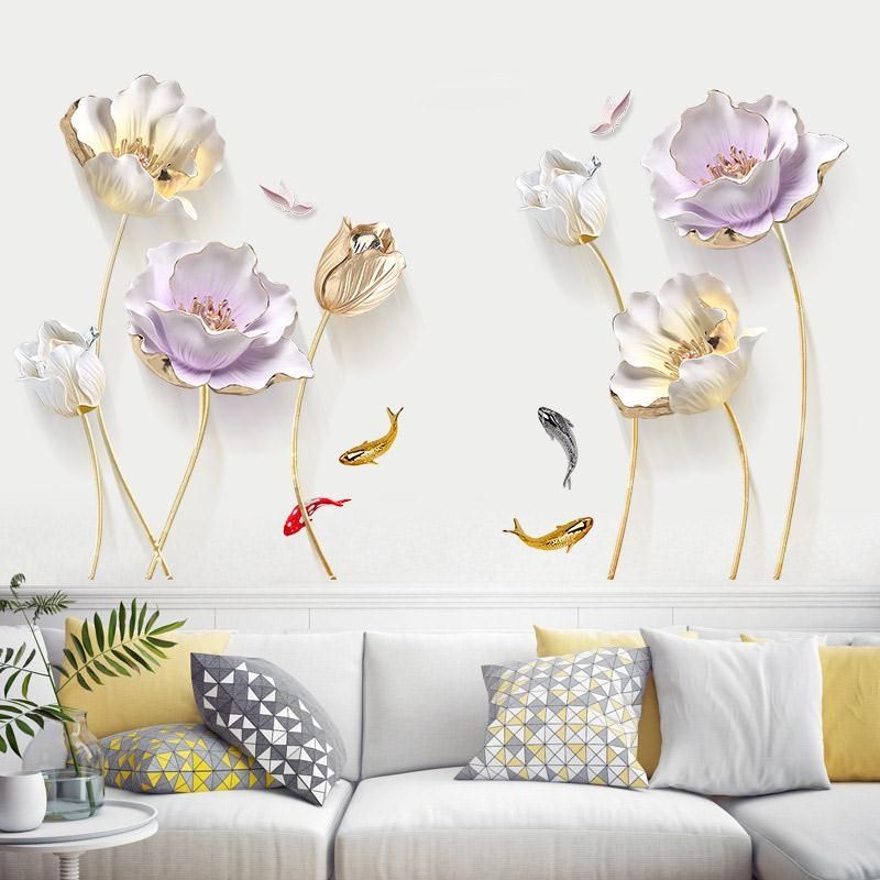 [Size lớn] Decal dán tường hoa sen đá 3D sang trọng