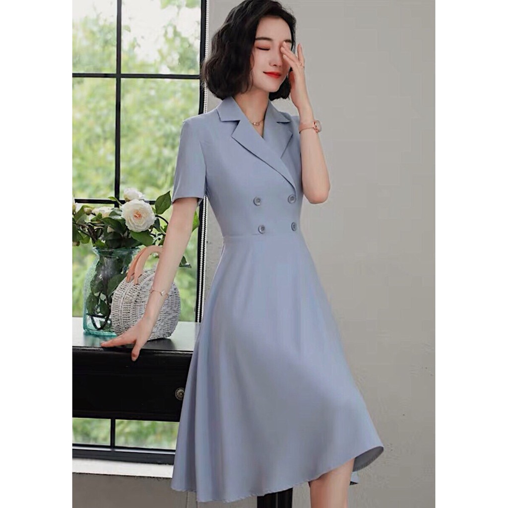 [ẢNH THẬT CUỐI] DX281 - Đầm Xòe Xám Cổ Vest Đắp Chéo Công Sở