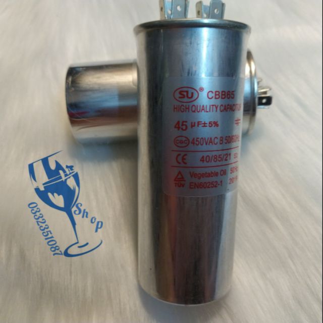 Tụ nhôm 45uf 450v 2 cực hàng đẹp su cbb65